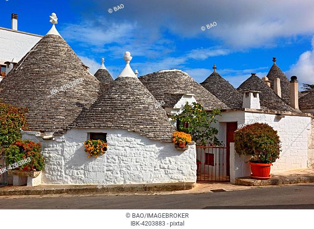 Trulli, houses with round stone roofs, Alberobello, Apulia, Italy