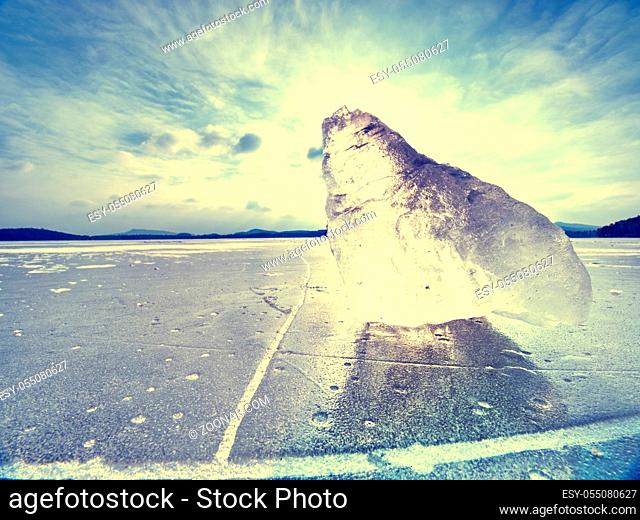 Broken glacier in the frozen bay. Beautiful winter background. Marvelous winter . Hipster filter