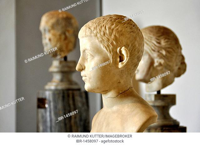 Ancient marble bust of a boy, Museo Palatino, Palatino, Rome, Lazio, Italy, Europe