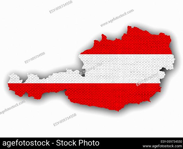 Karte und Fahne von Österreich auf altem Leinen - Map and flag of Austria on old linen