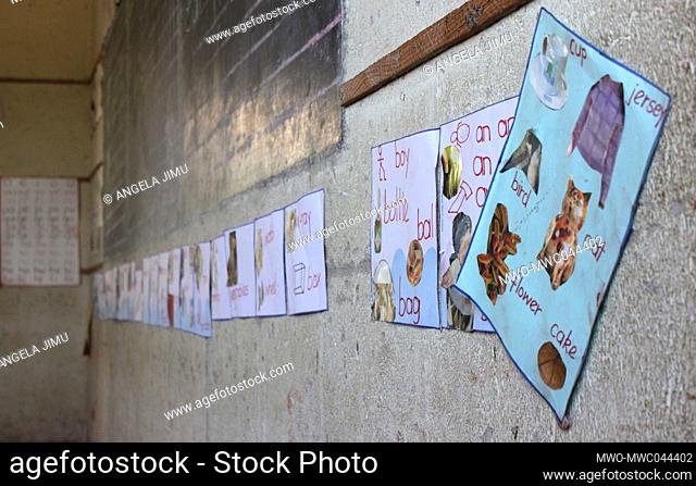 A falling chart is seen in a classroom at a school in Epworth. Teachers do not get teaching aids and have to make their own, however