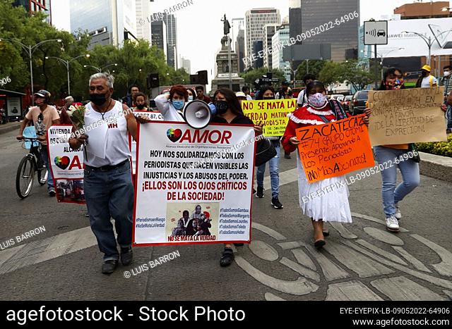MEXICO CITY, MEXICO - MAY 9, 2022: Journalists take part during a strike to demand justice for murders of journalists Yessenia Mollinedo