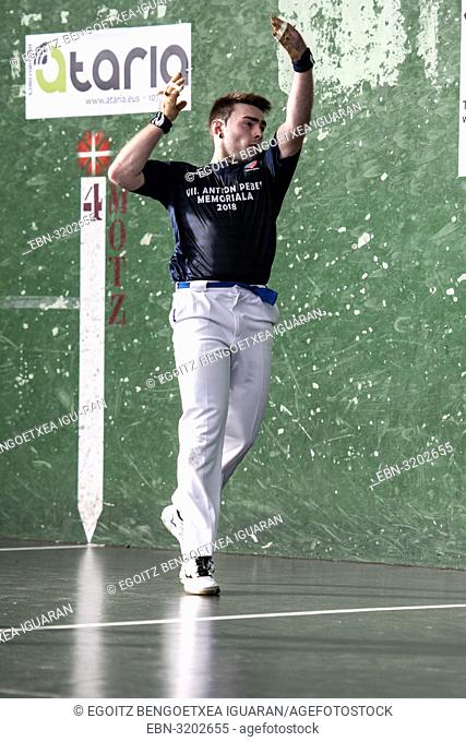 Iker Salaberria at the semi-finals of Antton Pebet basque pelota bare hand tournament. Villabona, Basque Country, Spain