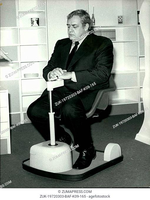 Mar. 03, 1972 - RAYAMOND BURR TRIES OUT THE NEW AID FOR THE HANDICAPPED. RAYMOND DURR, famous for his role as the wheelchair detective in the television series...