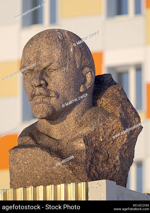 Bust of Lenin. Russian coal mining town Barentsburg at fjord Groenfjorden, Svalbard. The coal mine is still in operation