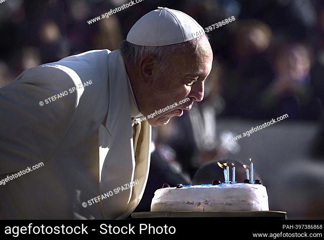 March 13, 2023 marks 10 years of Pontificate for Pope Francis. in the picture : Happy Birthday!..Pope Francis during his weekly general audience in St