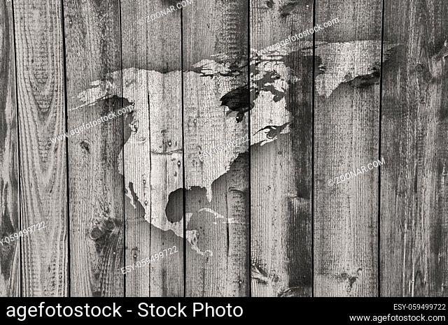 Karte von Nordamerika auf verwittertem Holz - Map of North America on weathered wood
