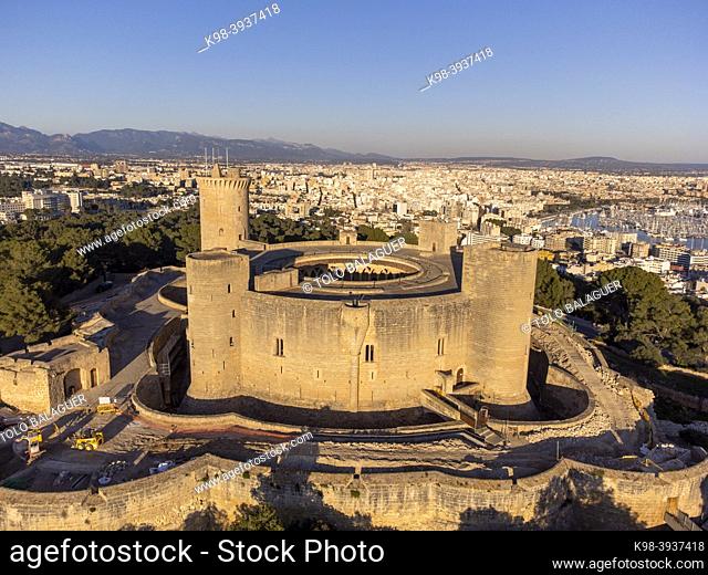 Bellver castle and the city of Palma in the background, Mallorca, Balearic Islands, Spain