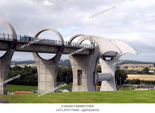 The Falkirk Wheel, the rotating boat lift opened in 2002 to provide a new link between the Forth & Clyde canal and the Union Canal