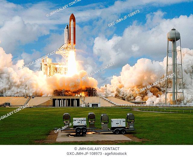 The Space Shuttle Discovery and its seven-member STS-120 crew head toward Earth-orbit and a scheduled link-up with the International Space Station