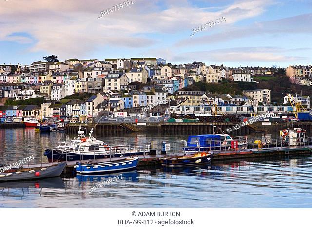 Boats and houses at Brixham harbour in South Devon, England, United Kingdom, Europe