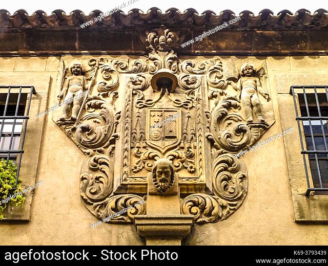 Coat of Arms. Pueblo Espanol. Barcelona. Spain. . Replica of the Coat of Arms at Casa del Sol in Caceres