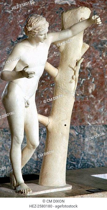 Sculture of Apollo Sauroctone (Apollo the lizard-slayer): a marble replica after a bronze original made by the famous sculptor Praxiteles