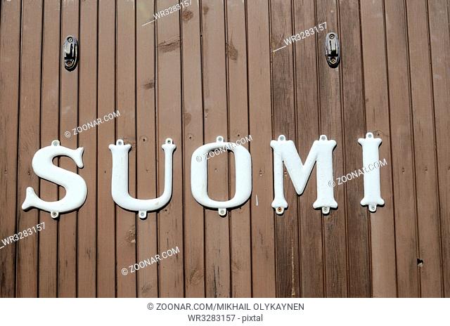 vintage inscription on the old railway carriage Suomi
