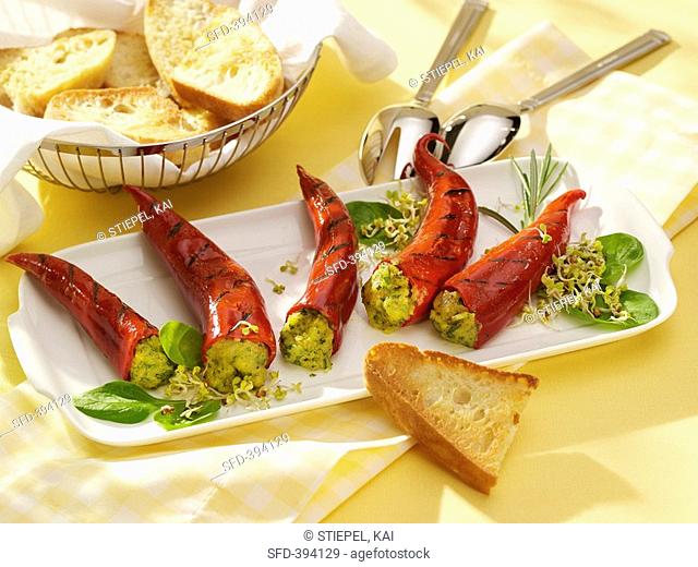 Grilled red pointed peppers with herb butter