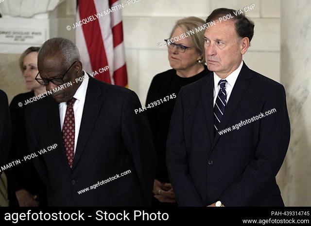 Associate Justice of the Supreme Court Clarence Thomas and Associate Justice of the Supreme Court Samuel A. Alito, Jr. attend a private ceremony for former...
