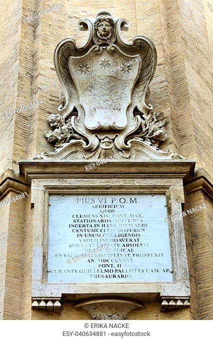 memorial plaque in honor of pope pius vi in civitavecchia