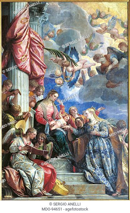 The Mystic Marriage of St Catherine, by Paolo Caliari known as Veronese, 1575 about, 16th Century, oil on canvas, cm 377 x 241