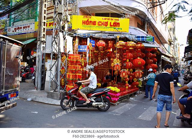 Small shops on the streets of the Chinese District, Ho Chi Minh City, Vietnam