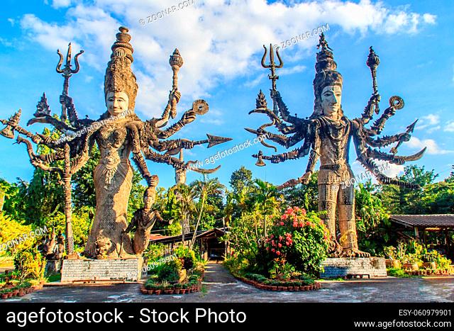 Sala Keoku, the park of giant fantastic concrete sculptures inspired by Buddhism and Hinduism. It is located in Nong Khai, Thailand