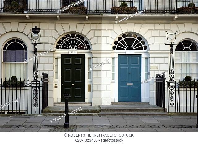 Two Georgian doorways in Fitzroy Square, Bloomsbury, London, England