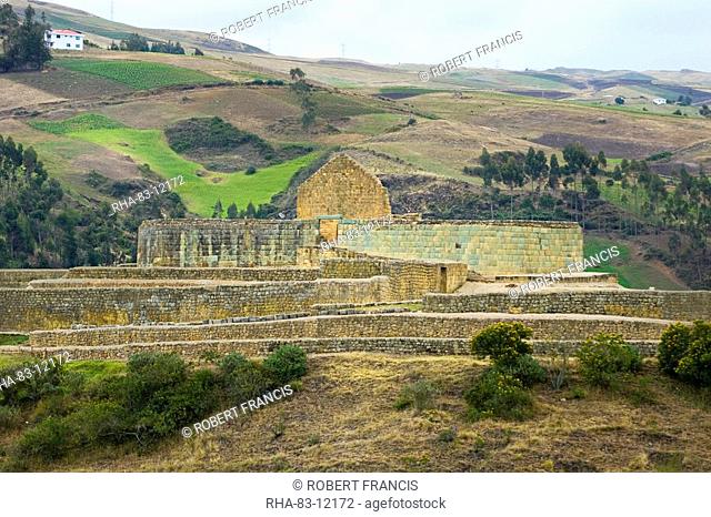 The Temple of the Sun, showing classic Inca mortar-less stonework and a trapezoidal doorway, at the most important Inca site in Ecuador, at elevation of 3230m
