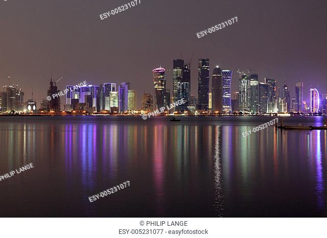 Doha City skyline at night, Qatar, Middle East