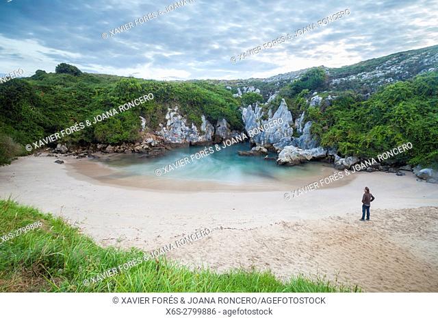 The inner beach of Gulpiyuri near Naves, Asturias, Spain