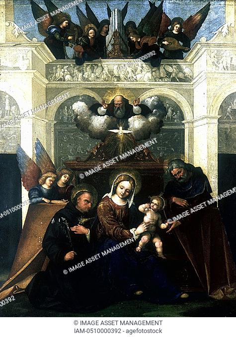 Ludovico MAZZOLINO fl1504-1528/30 Italian painter  Holy Family with Saint Nicholas of Tolentino 1515-30  Oil on wood  Trinity  Father