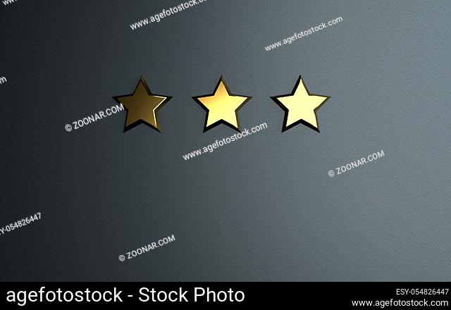 3 golden star on the dark background. 3d illustration