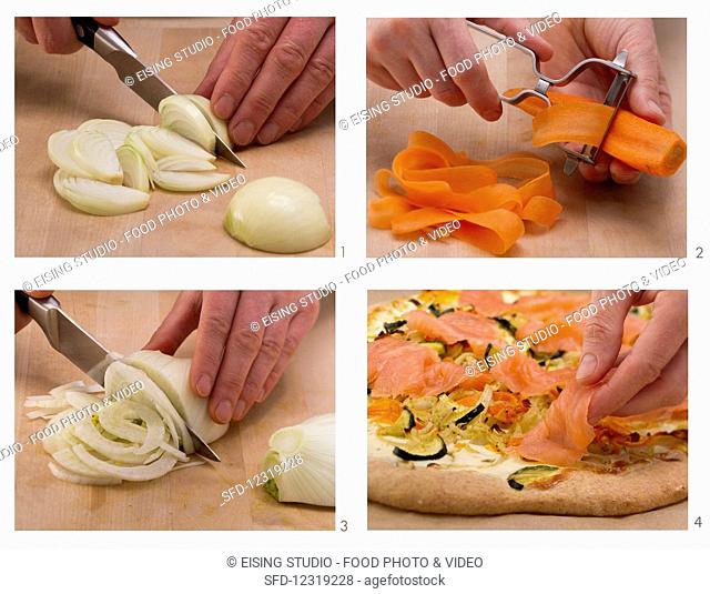 How to make yeast flatbread with smoked salmon and vegetables