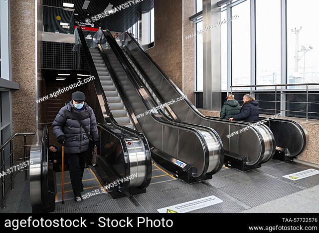 RUSSIA, MOSCOW - MARCH 6, 2023: Escalators are pictured at Ochakovo Railway Station. The station will be part of Line D4 of the Moscow Central Diameters...