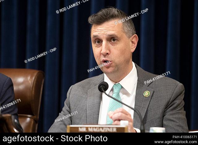 United States Representative Seth Magaziner (Democrat of Rhode Island) questions the panel during a House Committee on Homeland Security | Subcommittee on...