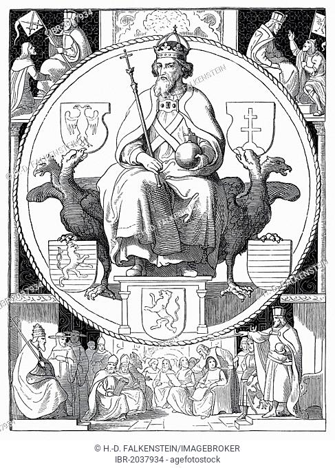 Sigismund of Luxembourg, 1368 - 1437, historical illustration from Bildnisse der Deutschen Koenige und Kaiser, Portraits of German Kings and Emperors