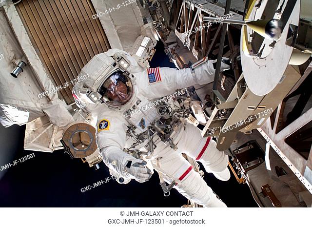 NASA astronaut Chris Cassidy, Expedition 36 flight engineer, participates in a session of extravehicular activity (EVA) as work continues on the International...