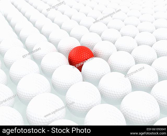 3d render of red golf ball among white balls