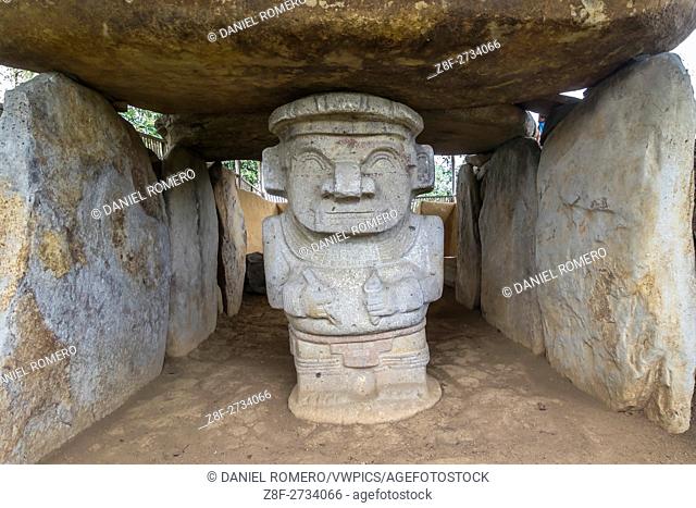 Complex of pre-Columbian megalithic funerary monuments and statuary, burial mounds, terraces, funerary structures, stone statuary located in terrains of the...