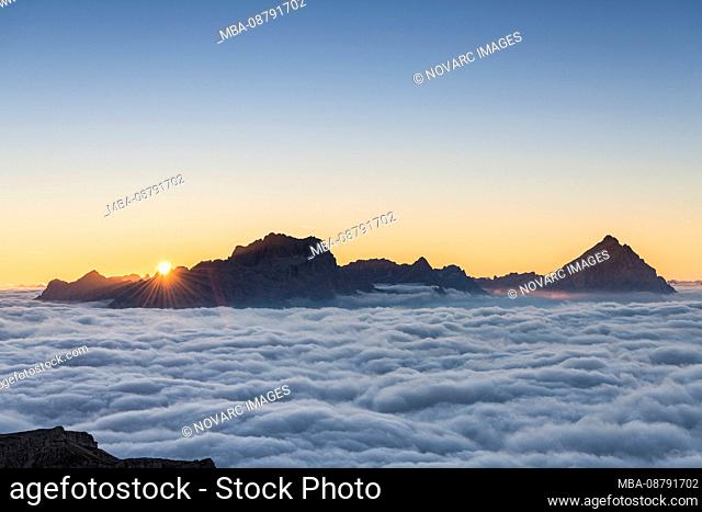 View from Rifugio Lagazuoi (2752 m) to Monte Antelao, Dolomites, Cortina d'Ampezzo, Italy