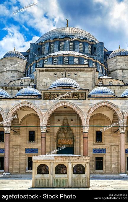 The Suleymaniye Mosque is an Ottoman imperial mosque. It is the largest mosque in Istanbul, Turkeyl. View from Courtyard