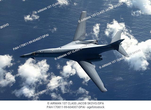HANDOUTÂ - Handout picture dated 30 July 2017 and made available by the USÂ Air Force showing a US B-1BÂ Lancer bomber during a 10-hour long mission