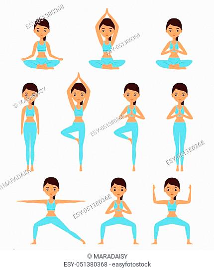 Yoga. Women standing in yoga poses - lotus, goddess, mountain, tree,  warrior, Stock Vector, Vector And Low Budget Royalty Free Image. Pic.  ESY-051380368 | agefotostock