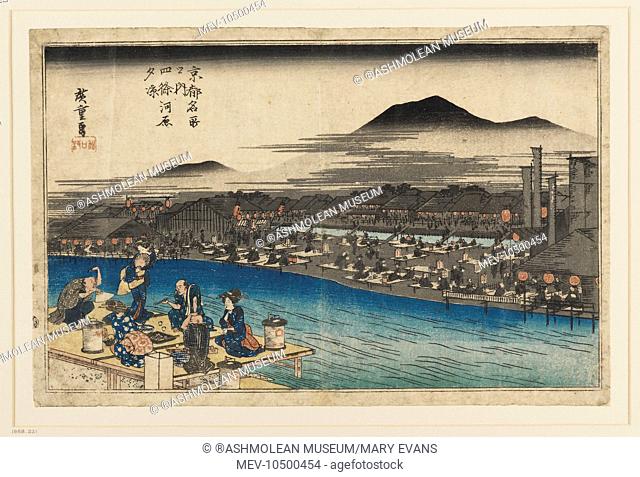 Night view at Shijo Kawavomachi. Famous views in Kyoto/10., Utagawa Hiroshige (1797 - 1858)