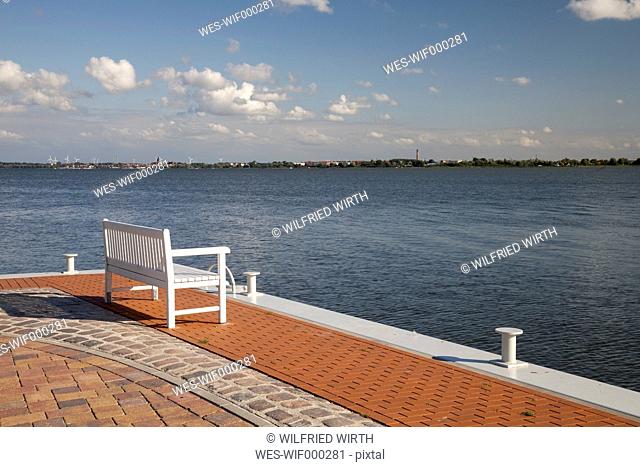 Germany, Mecklenburg-Western Pomerania, Dierhagen-Dorf, bench at harbour
