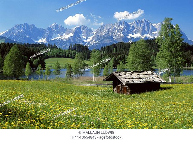 10654843, alpine, Alps, mountain spring, mountain hut, mountain lake, spring, hut, Kaisergebirge, scenery, Austria, Europe, Sc