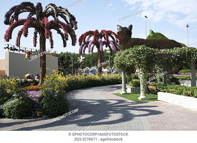Artificial trees and walkway, Dubai Miracle garden a flower garden, Dubailand, Dubai, United Arab Emirates