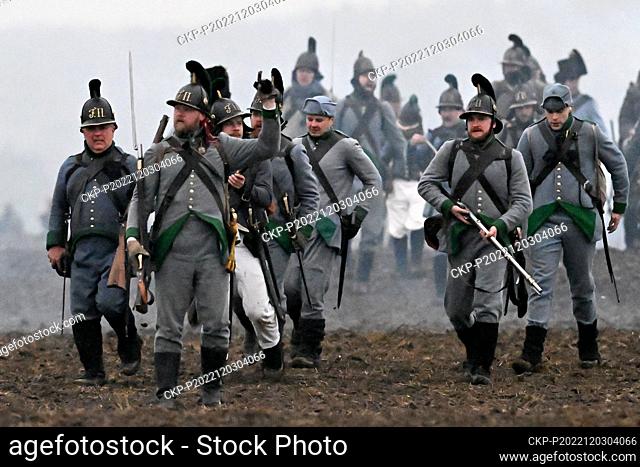 Re-enactment of the Battle of the Three Emperors, event commemorating it, on the fields near Tvarozna in Brno region, Czech Republic, December 3, 2022