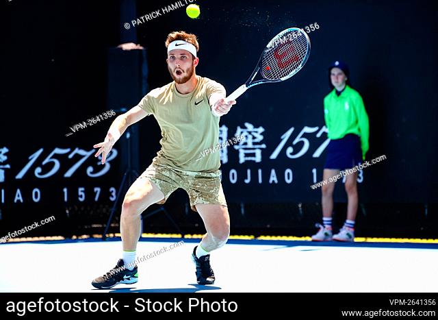 French Corentin Moutet pictured at a tennis match between French Muller and Canadian Raonic, in the secound round of the men's singles competition of the...