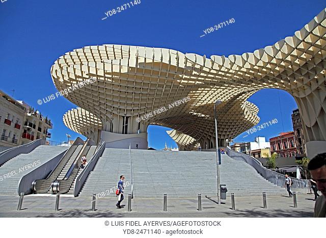 The Metropol Parasol Mushrooms Seville Andalusia Spain. World&39, s largest wooden structure. Completed in 2011 designed by Jurgen Mayer-Hermann