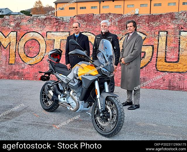 Czech President Petr Pavel (centre) visited the Moto Guzzi factory and museum in the Italian region of Lombardy, on November 29, 2023