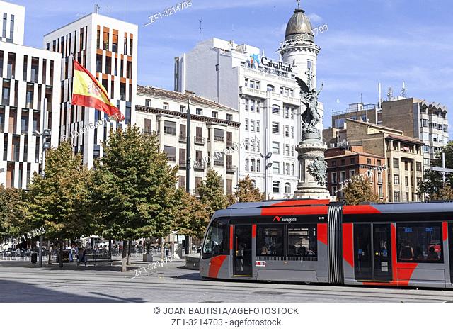Street scene, square, plaza espana, tram, Zaragoza